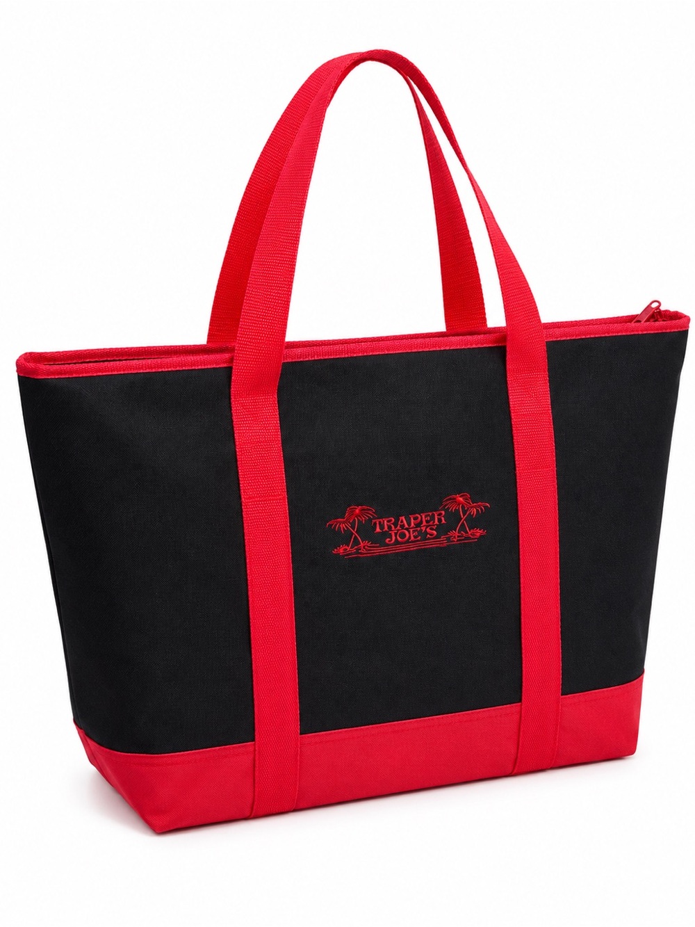 Trader Joe’s Black Red Insulated Cooler Tote Bag Zip Top Reusable Grocery Bag - Picture 3 of 3